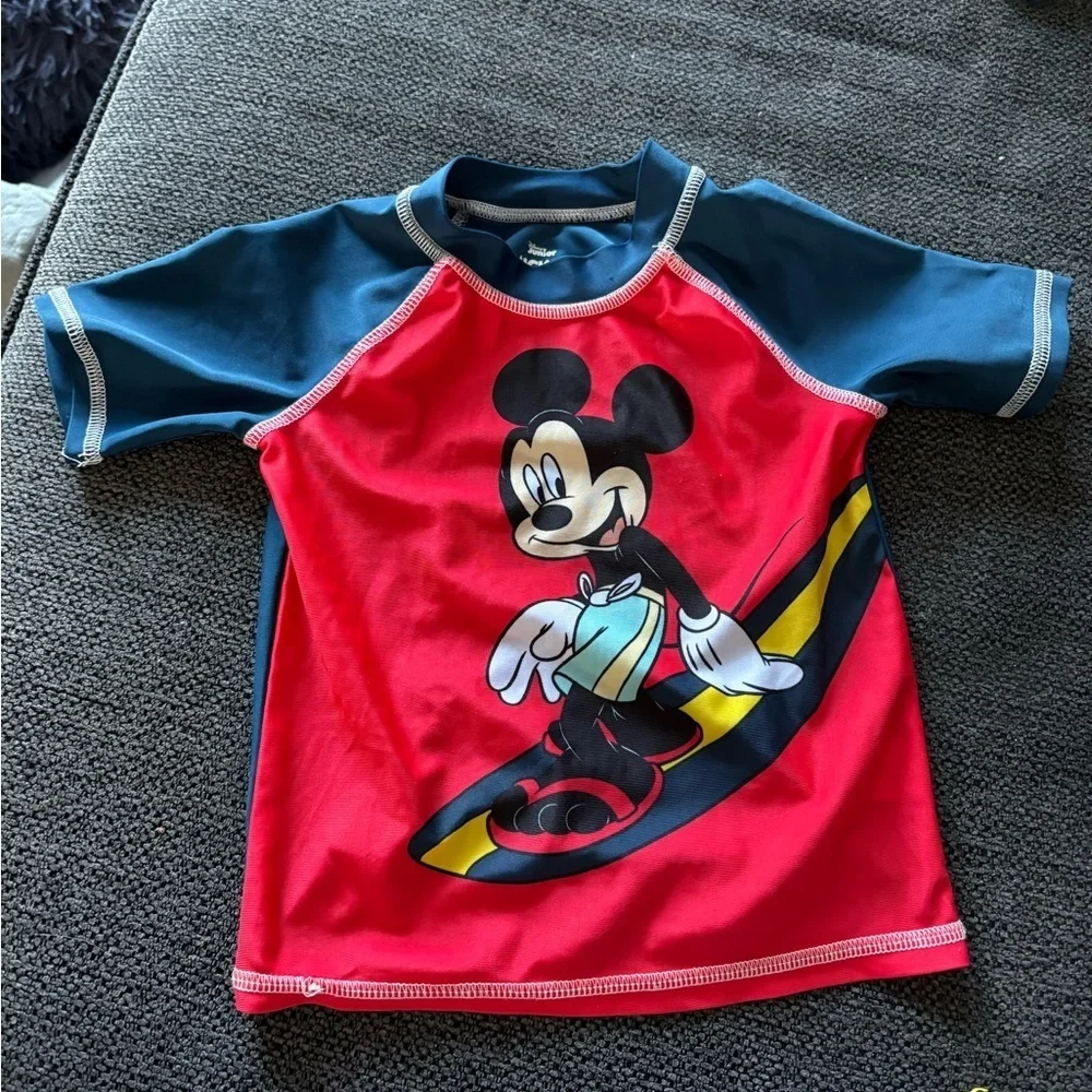 Disney Mickey Mouse Kids Swim 2T Shirt Rash Guard- Red and Blue